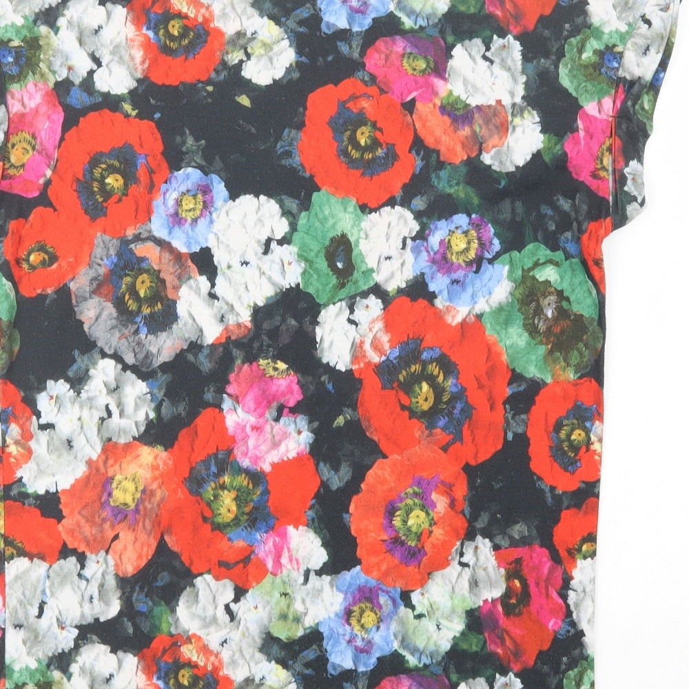 Topshop Womens Black Floral Polyester Tunic Blouse Size 8 Crew Neck