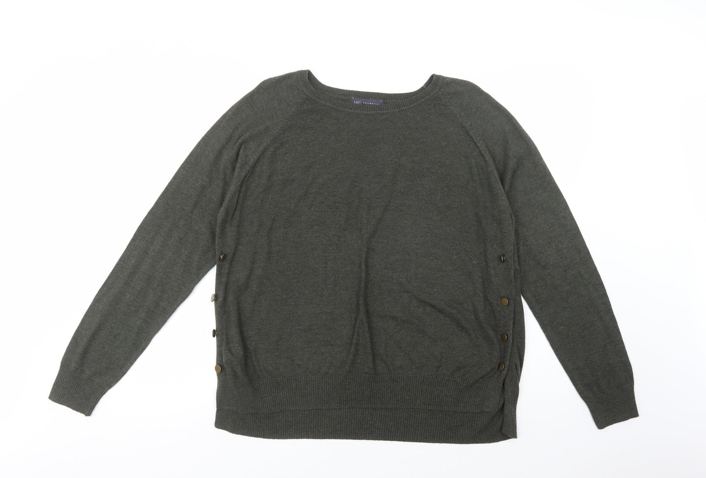 Marks and Spencer Womens Green Crew Neck  Cotton Pullover Jumper Size L