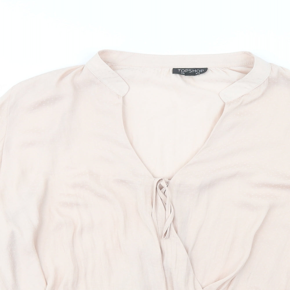 Topshop Womens Pink  Polyester Basic Blouse Size 14 V-Neck