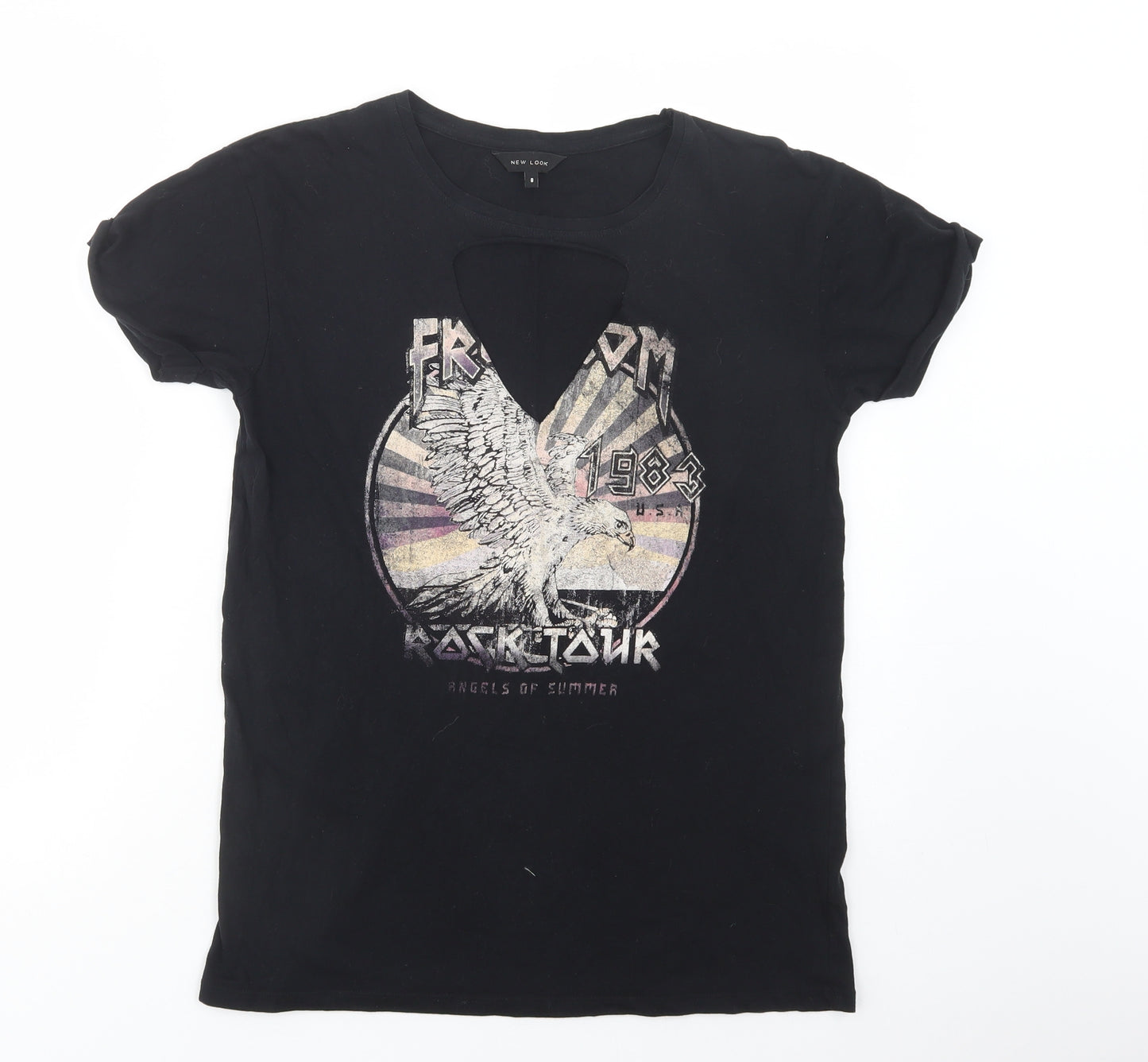 New Look Womens Black  Cotton Basic T-Shirt Size 8 Crew Neck