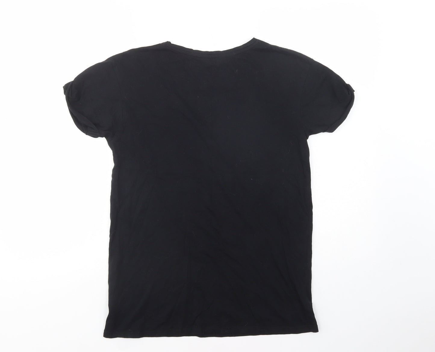 New Look Womens Black  Cotton Basic T-Shirt Size 8 Crew Neck