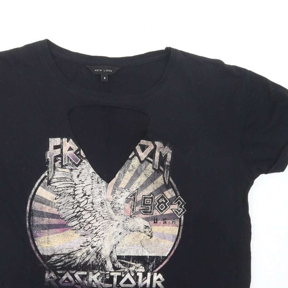 New Look Womens Black  Cotton Basic T-Shirt Size 8 Crew Neck