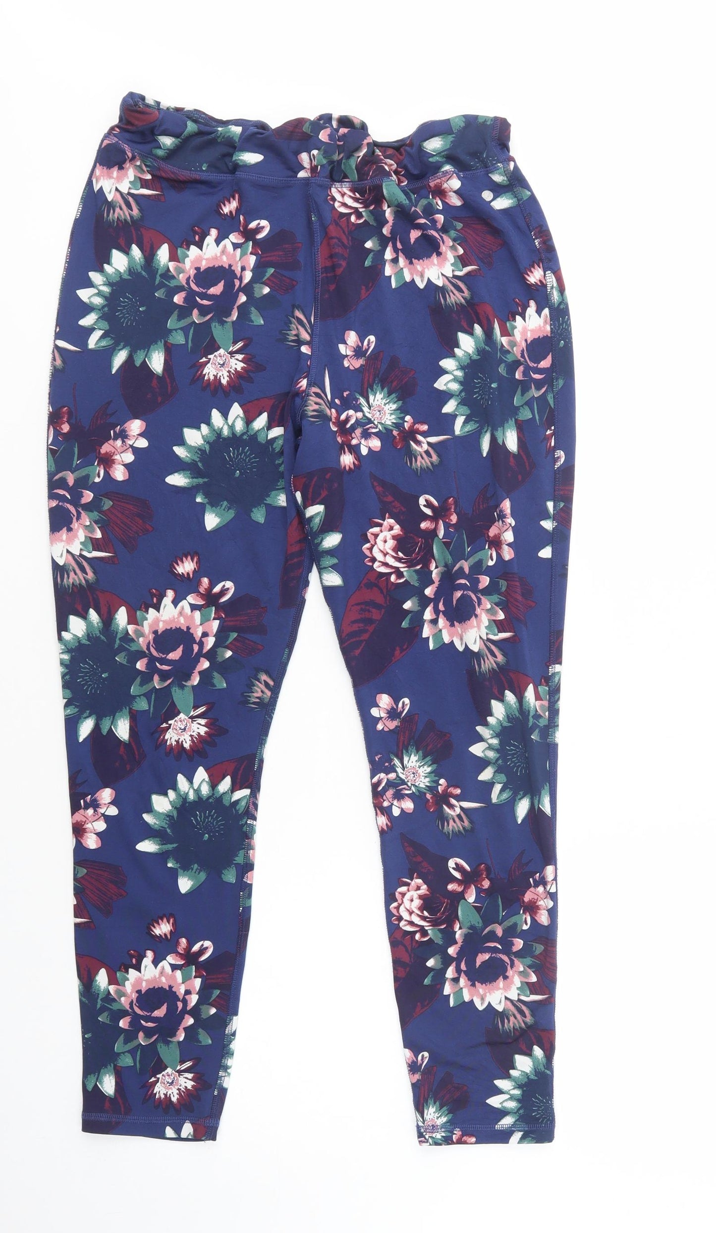 TU Womens Blue Floral Polyester Jogger Leggings Size 16 L28 in