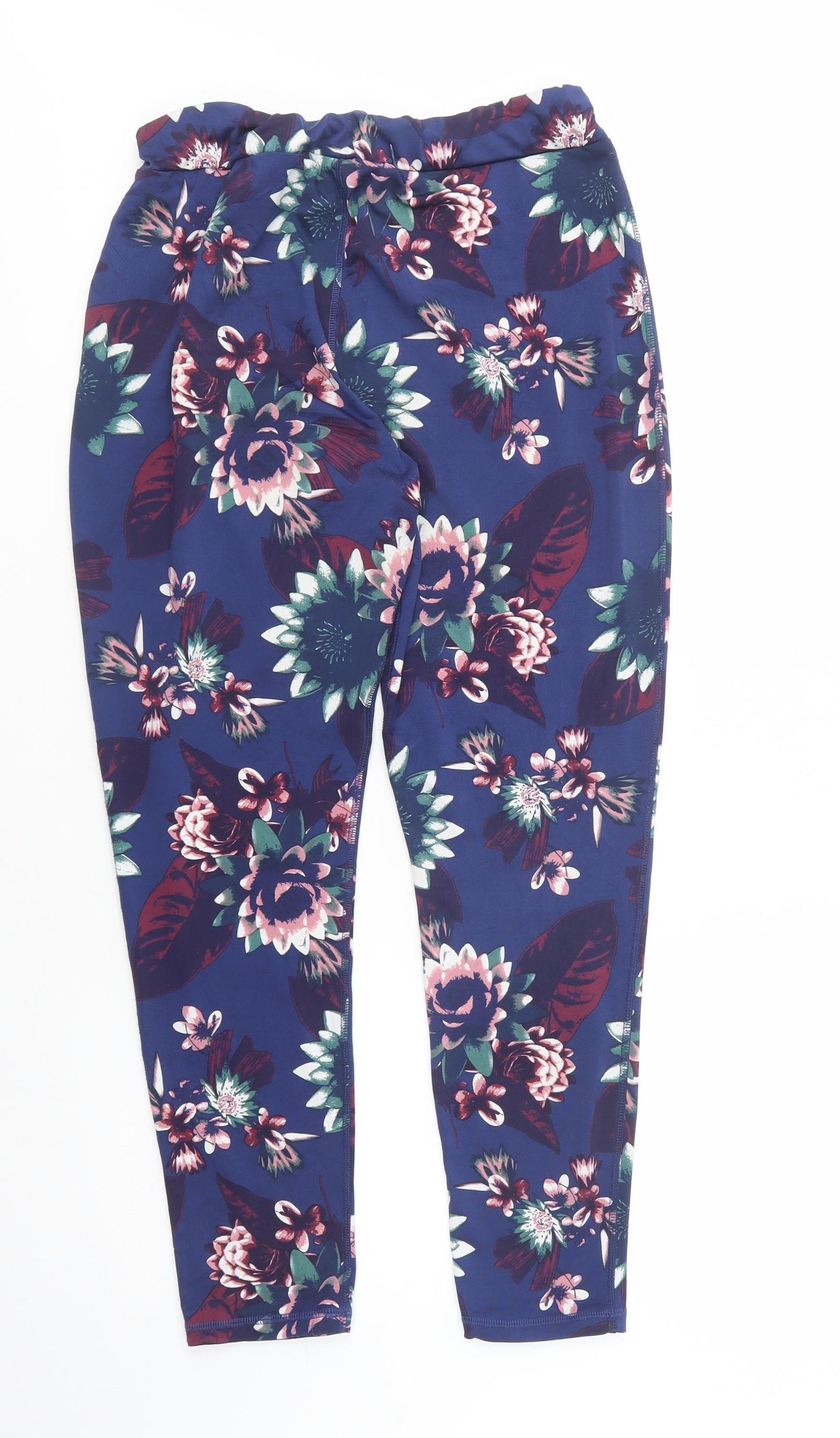 TU Womens Blue Floral Polyester Jogger Leggings Size 16 L28 in
