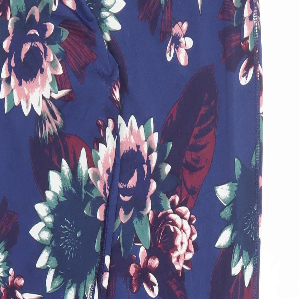 TU Womens Blue Floral Polyester Jogger Leggings Size 16 L28 in