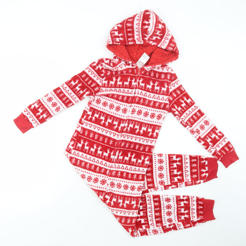 Peacocks Girls Red Fair Isle Polyester  Bodysuit Size 8-9 Years  Zip - Onesie