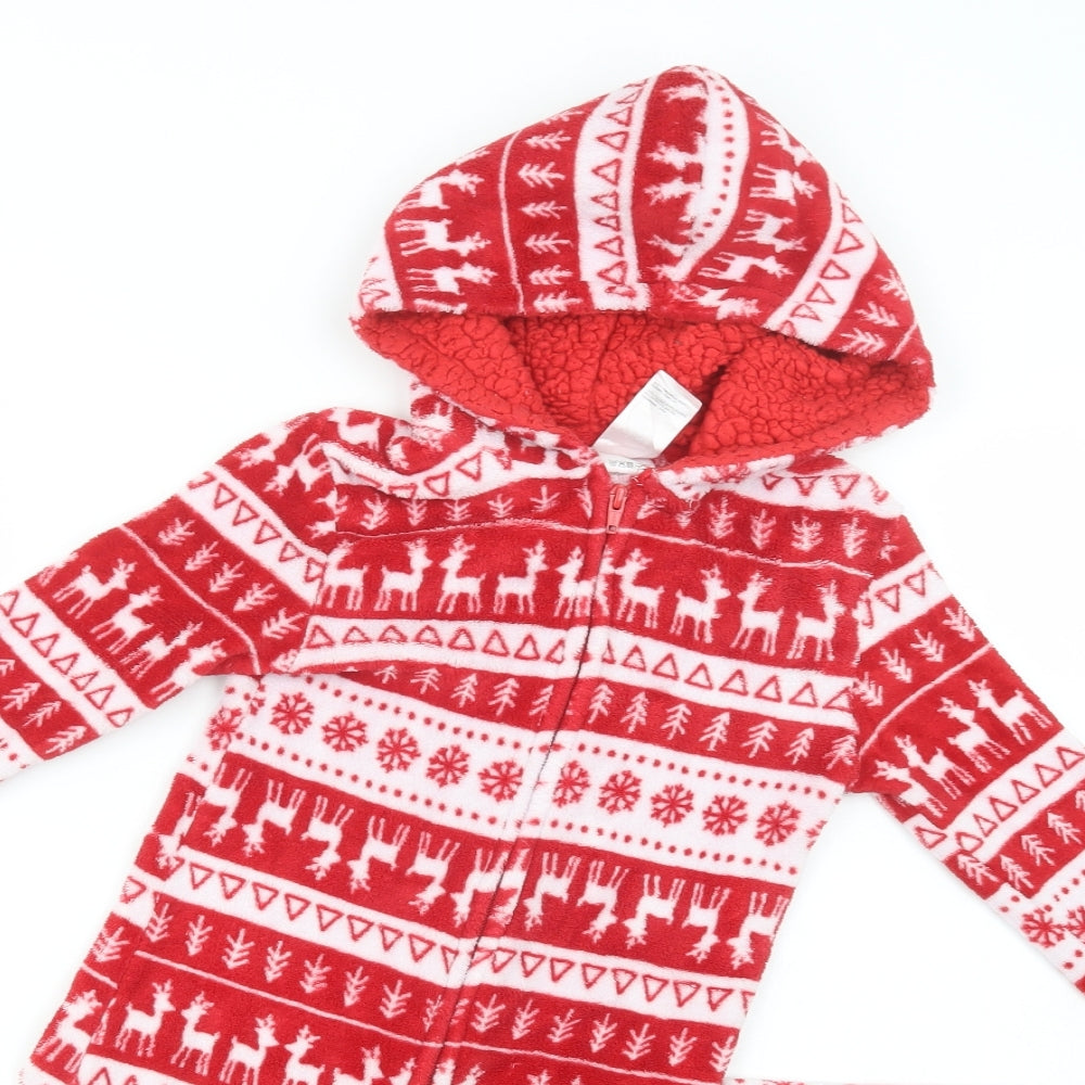 Peacocks Girls Red Fair Isle Polyester  Bodysuit Size 8-9 Years  Zip - Onesie