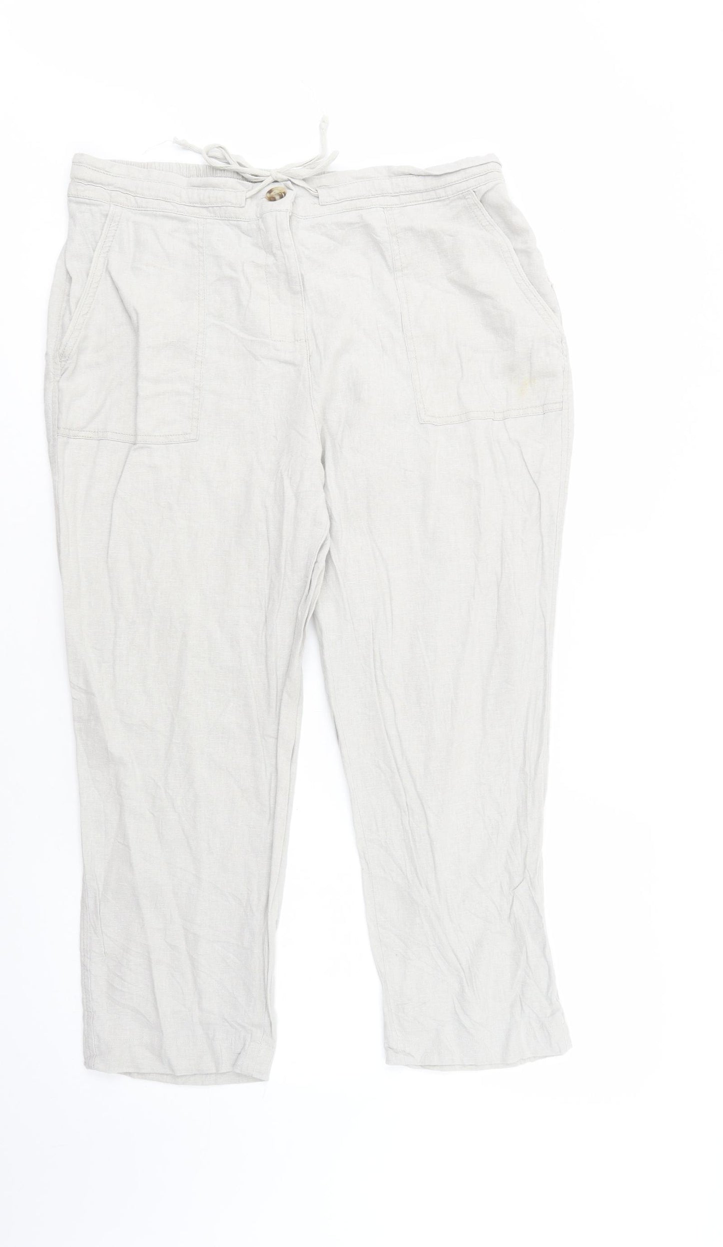 JD Williams Womens Grey  Linen Trousers  Size 16 L26 in Regular Button