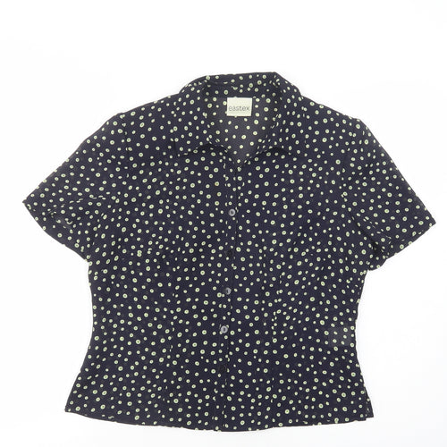 Eastex Womens Blue Animal Print Polyester Basic Button-Up Size 10 Collared