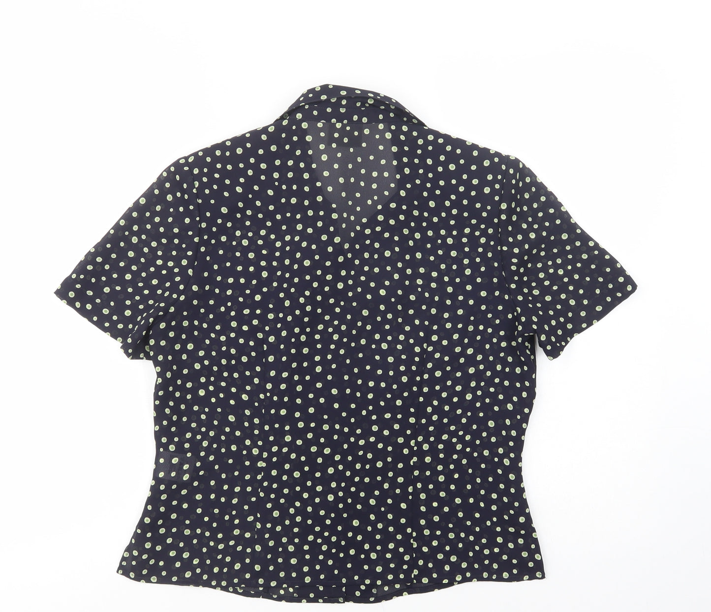 Eastex Womens Blue Animal Print Polyester Basic Button-Up Size 10 Collared