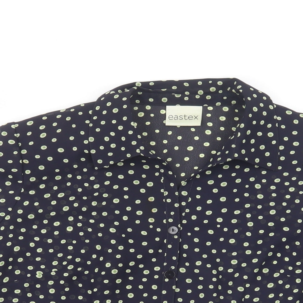 Eastex Womens Blue Animal Print Polyester Basic Button-Up Size 10 Collared