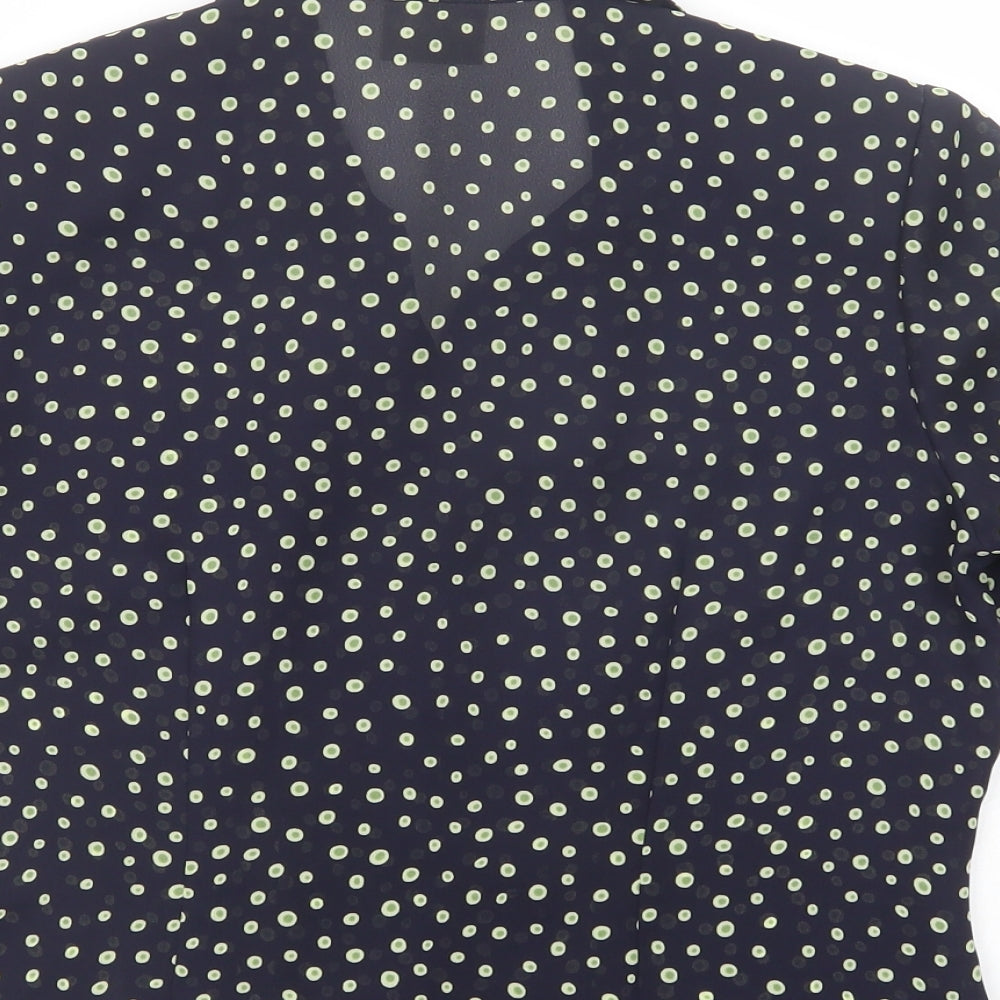 Eastex Womens Blue Animal Print Polyester Basic Button-Up Size 10 Collared