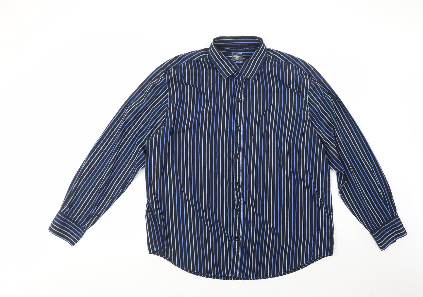 TU Mens Blue Striped Polyester  Dress Shirt Size XL Collared Button