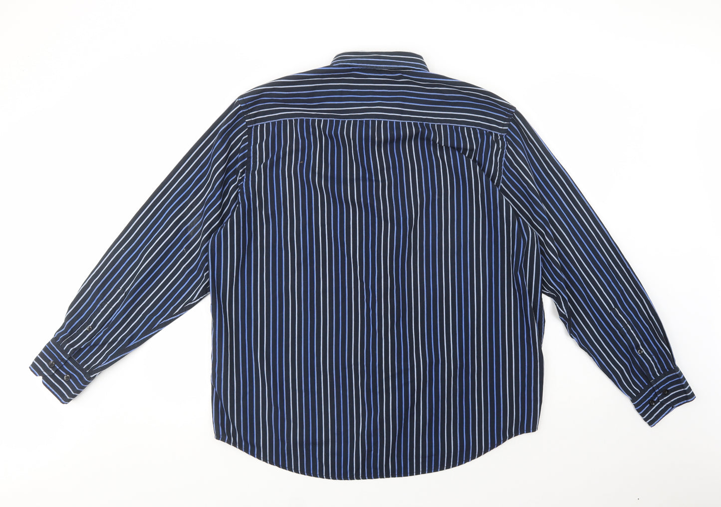 TU Mens Blue Striped Polyester  Dress Shirt Size XL Collared Button