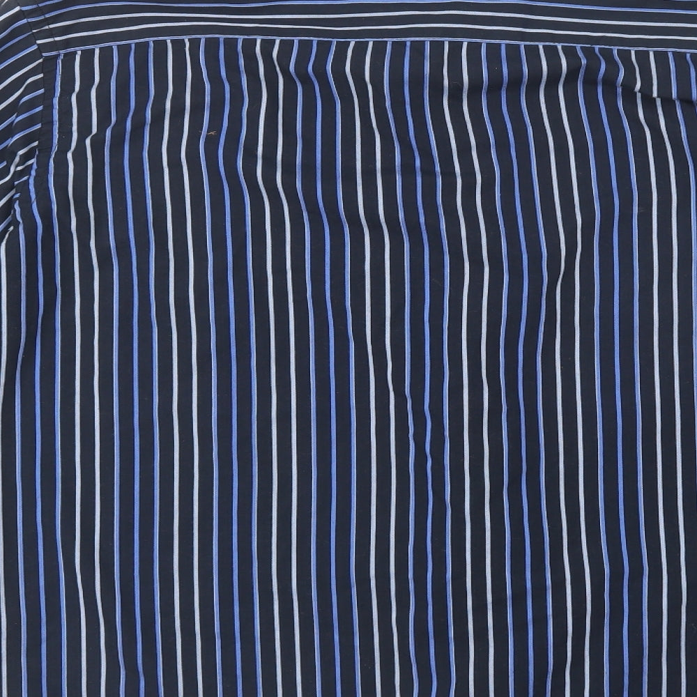 TU Mens Blue Striped Polyester  Dress Shirt Size XL Collared Button