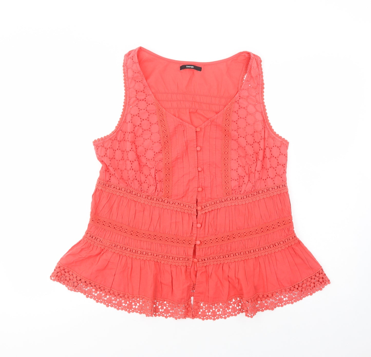 George Womens Pink  Cotton Basic Blouse Size 14 V-Neck