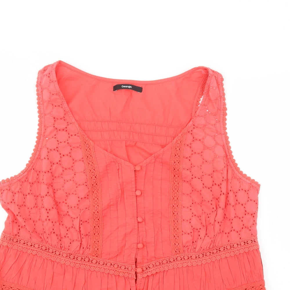 George Womens Pink  Cotton Basic Blouse Size 14 V-Neck