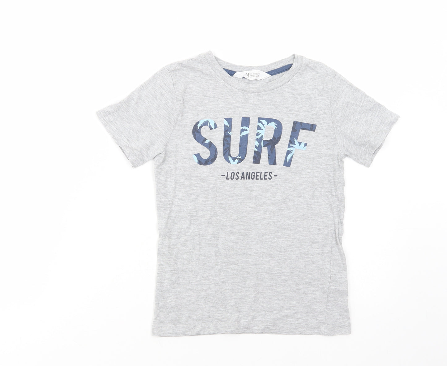 H&M Boys Grey  Cotton Basic T-Shirt Size 7-8 Years Crew Neck Pullover - Surf Los Angeles