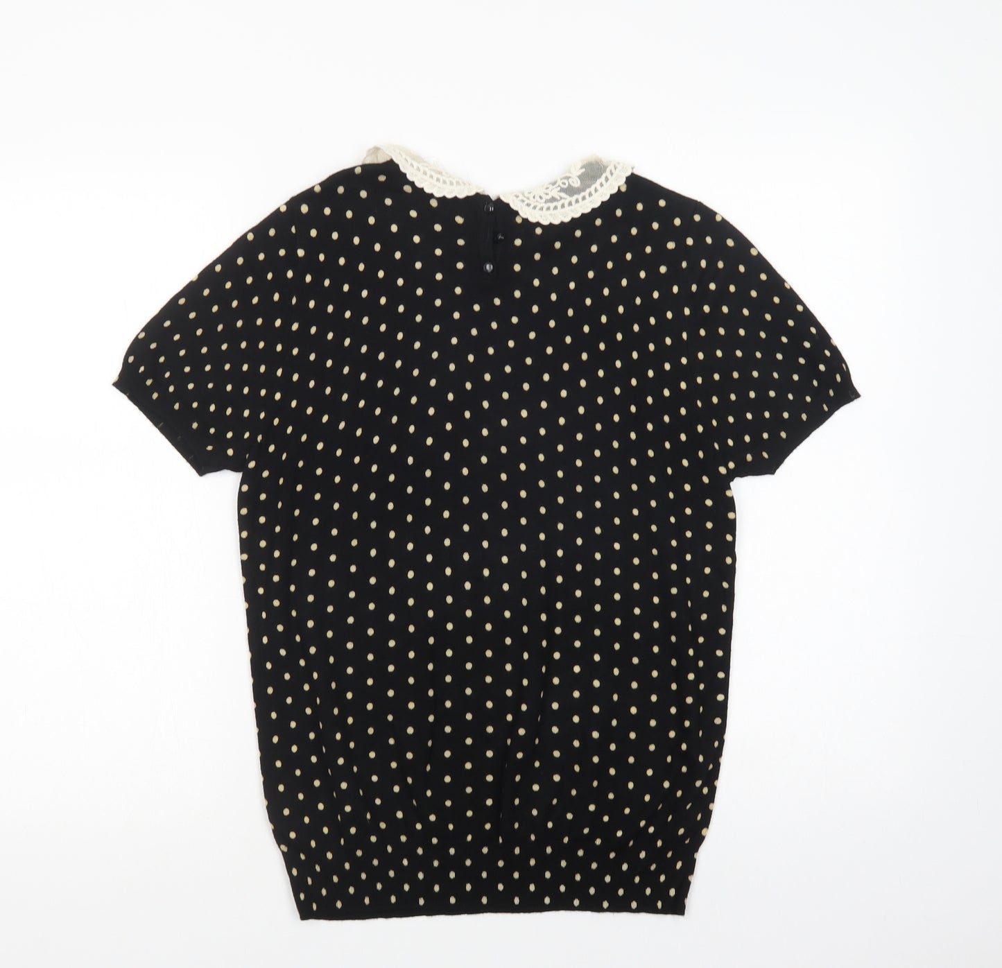 Marks and Spencer Womens Black Polka Dot Viscose Basic Blouse Size 14 Collared