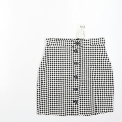 H&M Womens Black Check Cotton Mini Skirt Size 6   Button