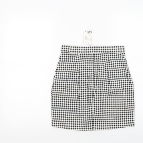H&M Womens Black Check Cotton Mini Skirt Size 6   Button