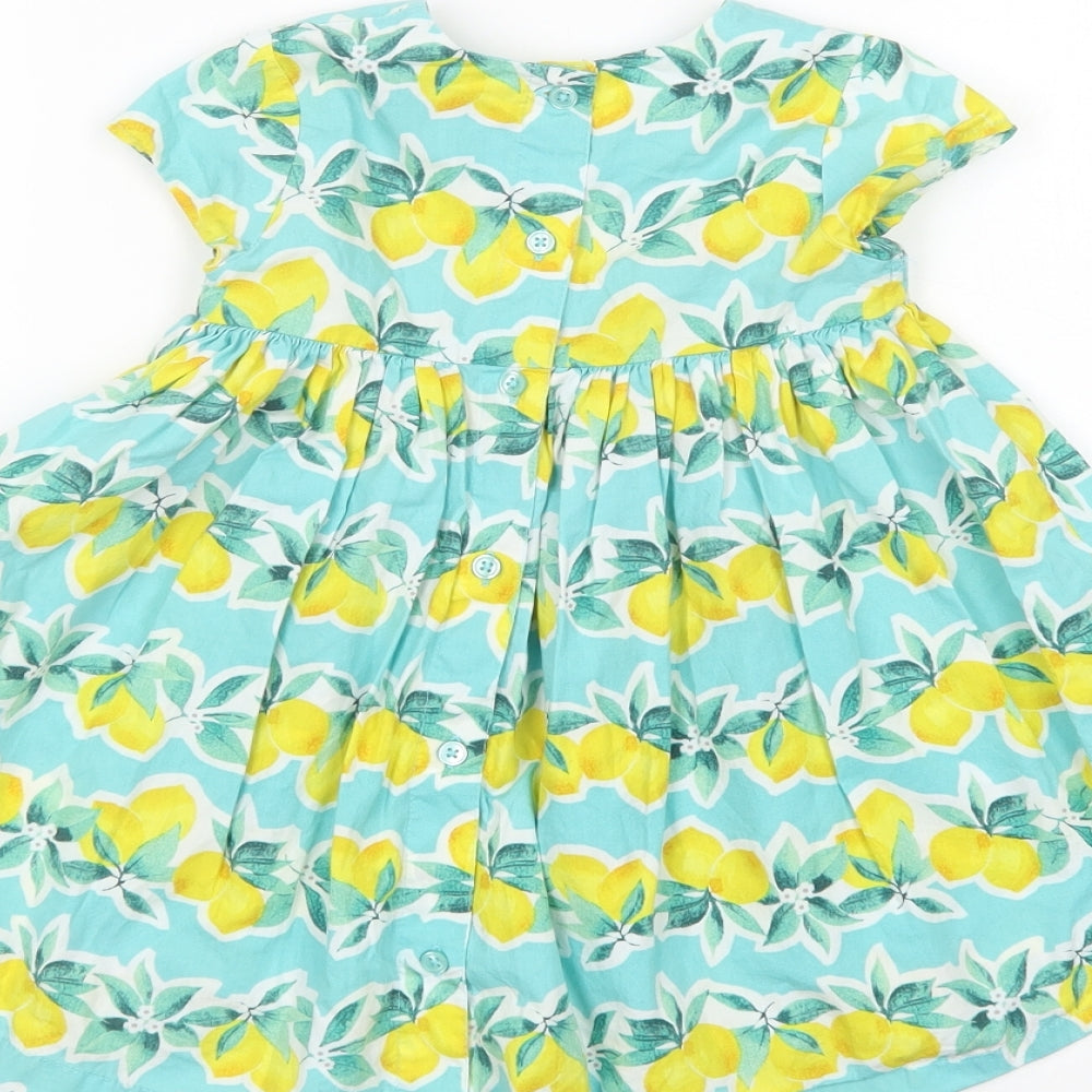 NEXT Baby Green Floral Cotton Fit & Flare  Size 12-18 Months  Crew Neck Button - Lemon Print