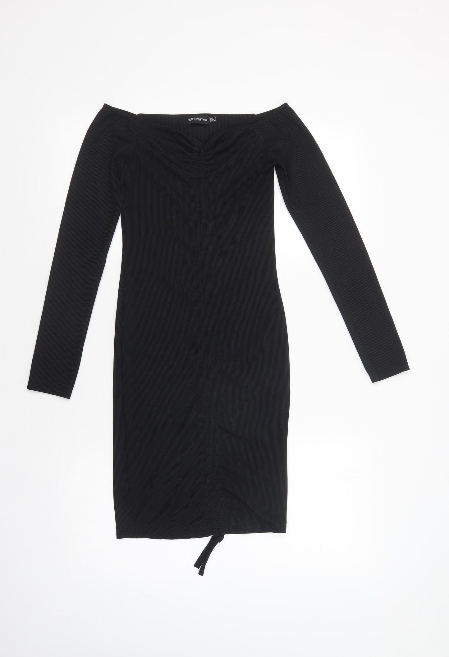 PRETTYLITTLETHING Womens Black  Polyester Bodycon  Size 8  Off the Shoulder Pullover