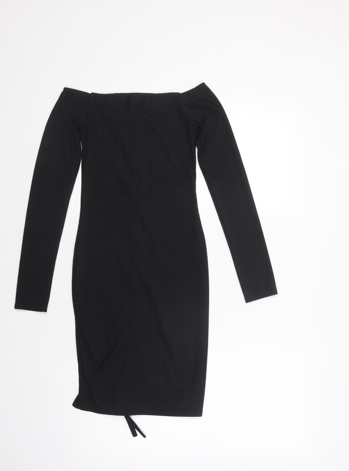 PRETTYLITTLETHING Womens Black  Polyester Bodycon  Size 8  Off the Shoulder Pullover