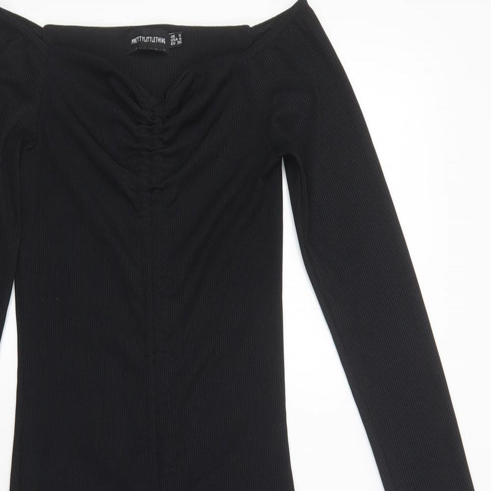 PRETTYLITTLETHING Womens Black  Polyester Bodycon  Size 8  Off the Shoulder Pullover