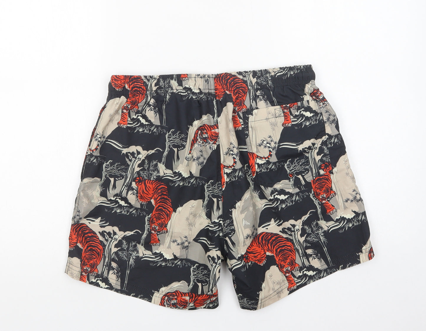 Primark Womens Black Floral Polyester Biker Shorts Size 12 L5 in Regular Drawstring - Wild Cat Print