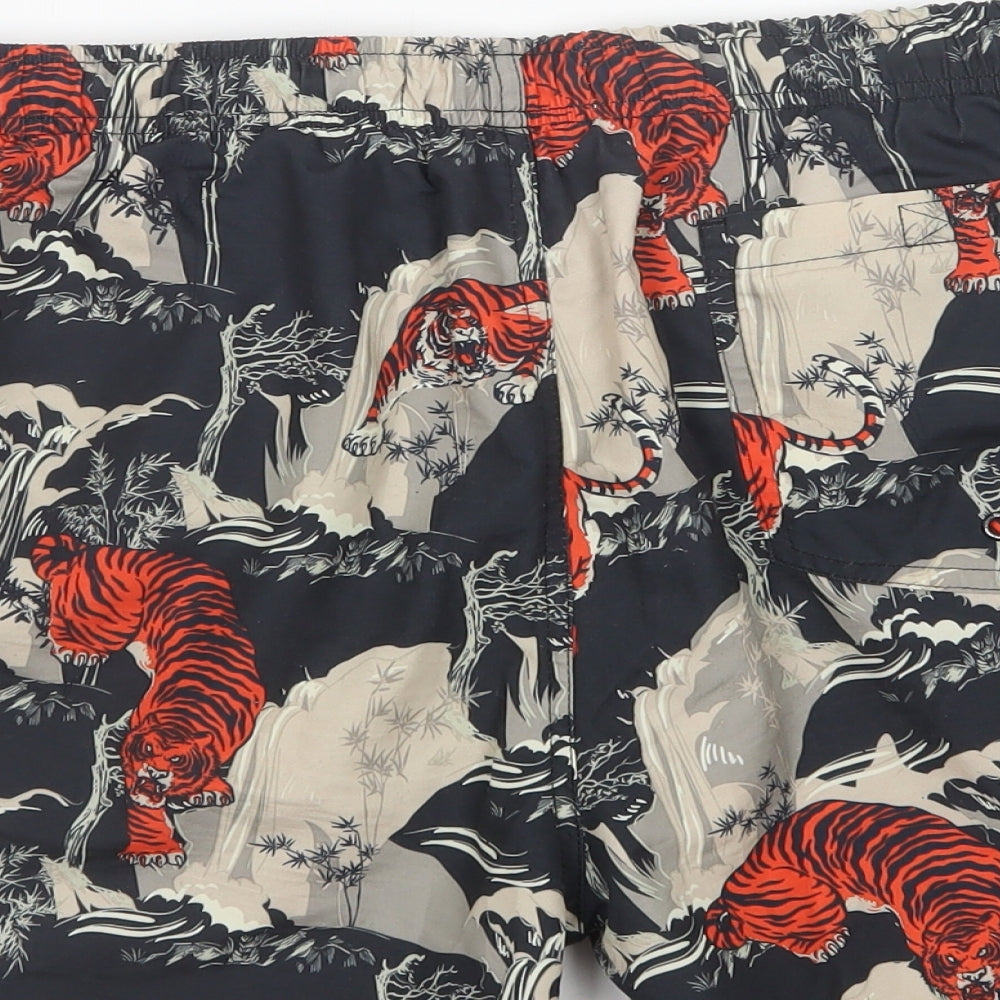 Primark Womens Black Floral Polyester Biker Shorts Size 12 L5 in Regular Drawstring - Wild Cat Print