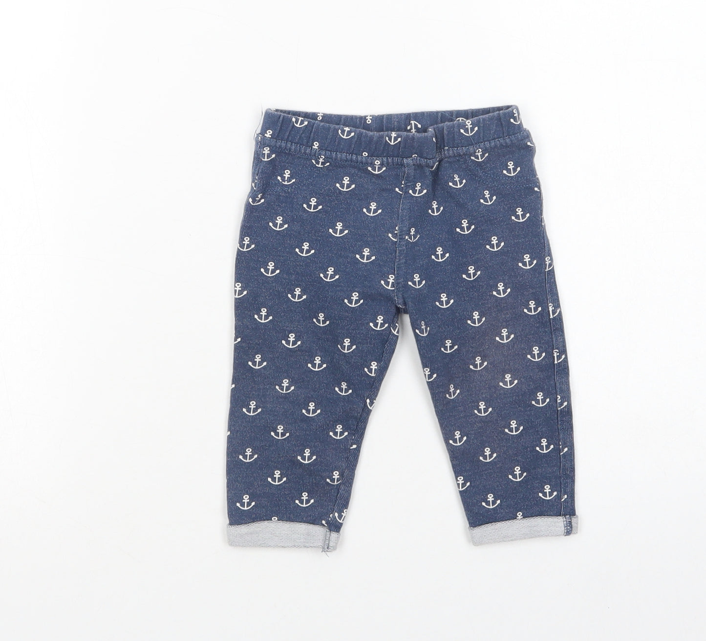 F&F Baby Blue Geometric Cotton Jogger Trousers Size 6-9 Months   - Anchor print