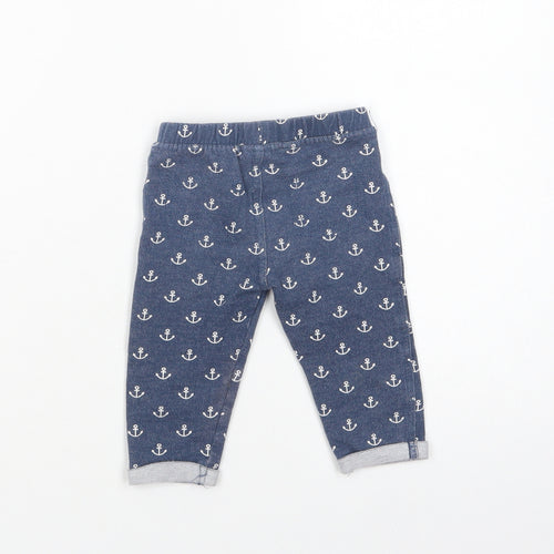 F&F Baby Blue Geometric Cotton Jogger Trousers Size 6-9 Months   - Anchor print
