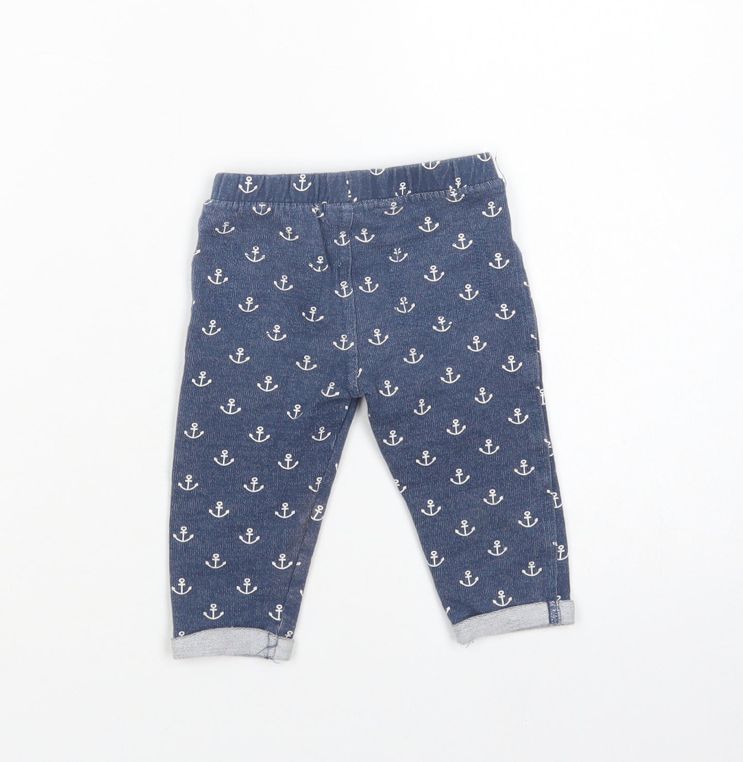 F&F Baby Blue Geometric Cotton Jogger Trousers Size 6-9 Months   - Anchor print
