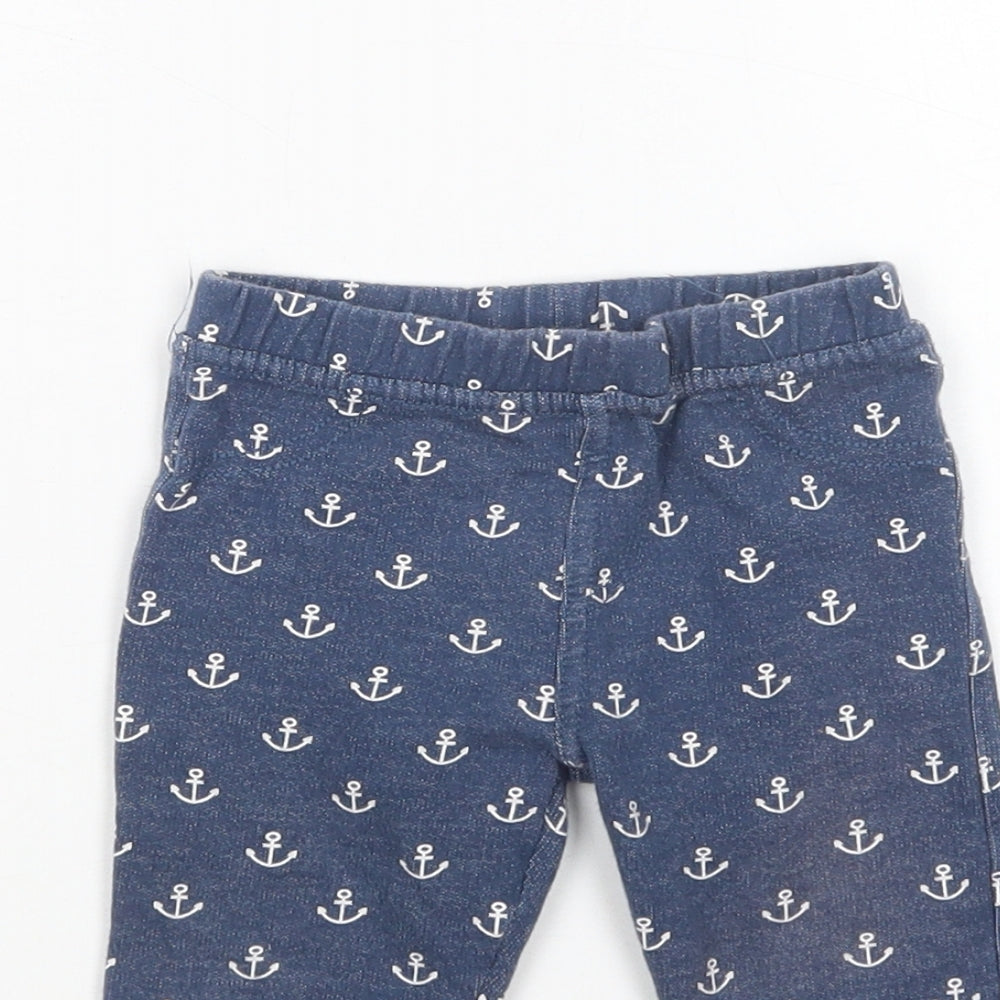 F&F Baby Blue Geometric Cotton Jogger Trousers Size 6-9 Months   - Anchor print