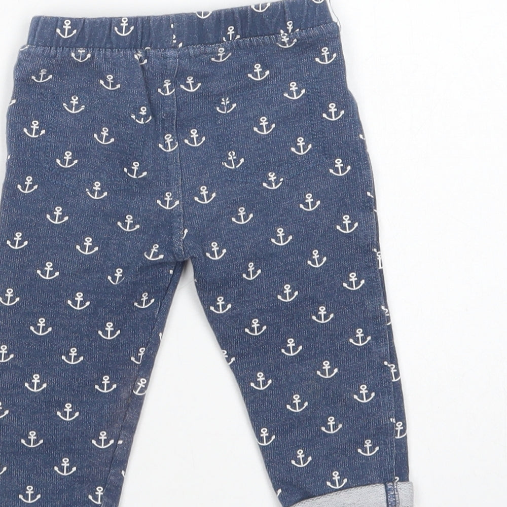 F&F Baby Blue Geometric Cotton Jogger Trousers Size 6-9 Months   - Anchor print