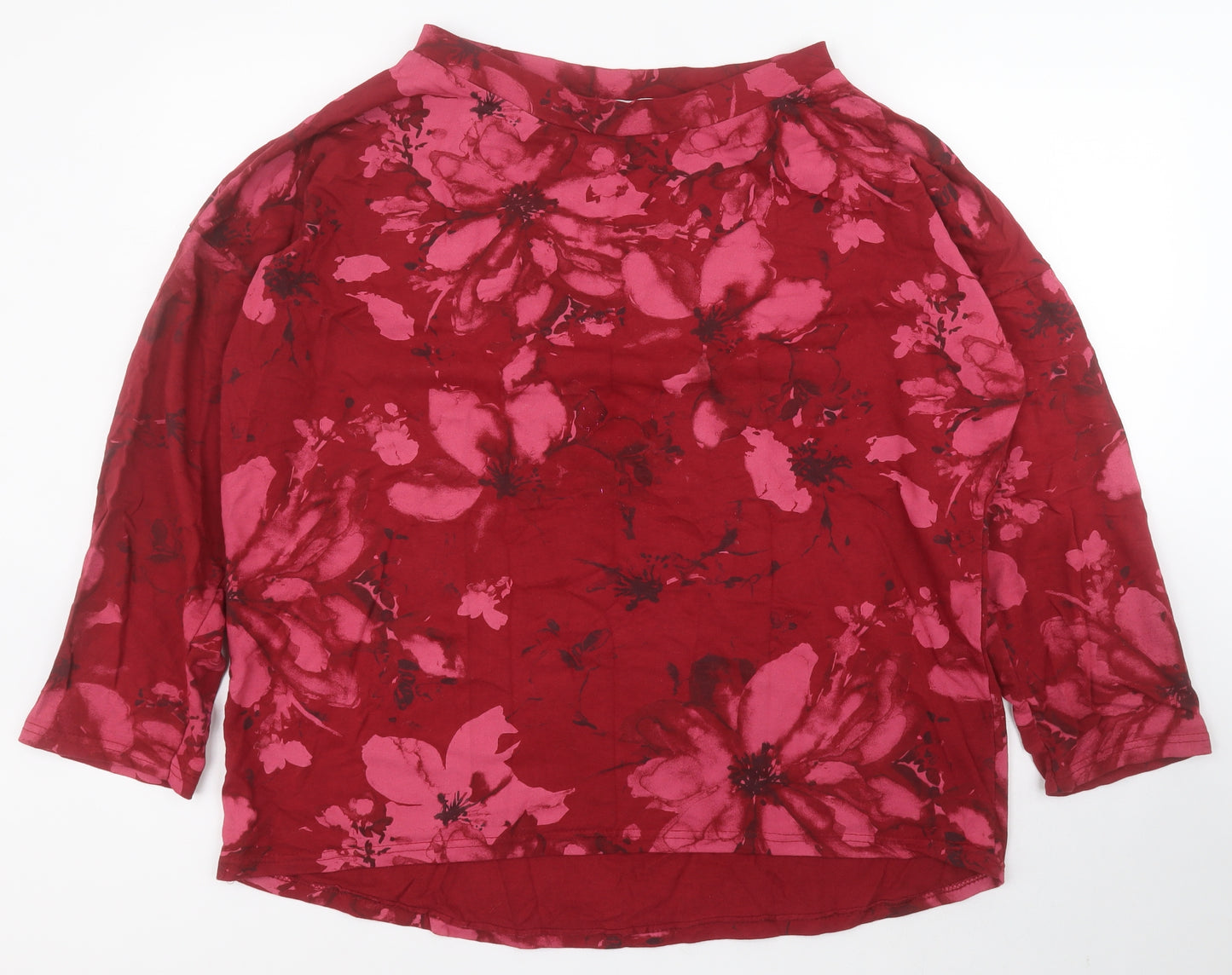 Made in Italy Womens Red Floral Cotton Basic T-Shirt One Size Boat Neck