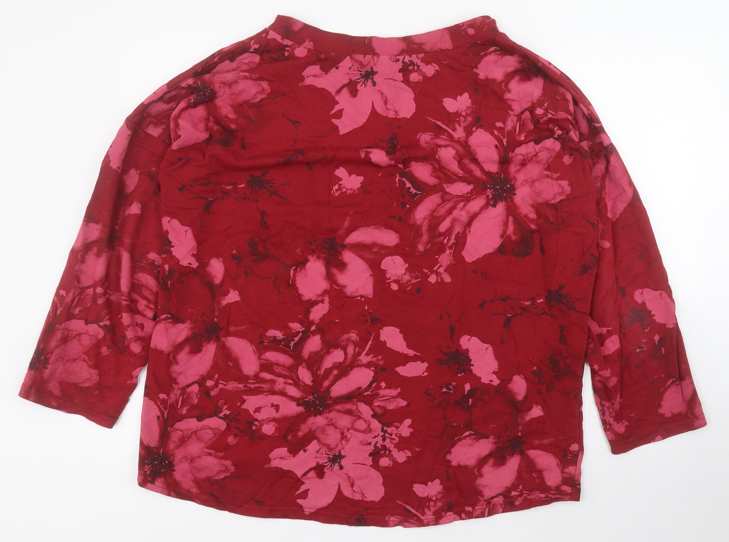 Made in Italy Womens Red Floral Cotton Basic T-Shirt One Size Boat Neck