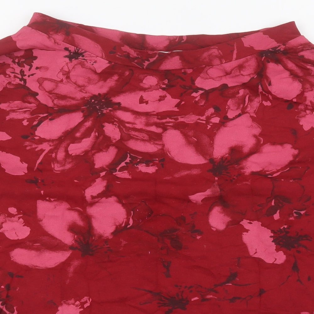 Made in Italy Womens Red Floral Cotton Basic T-Shirt One Size Boat Neck