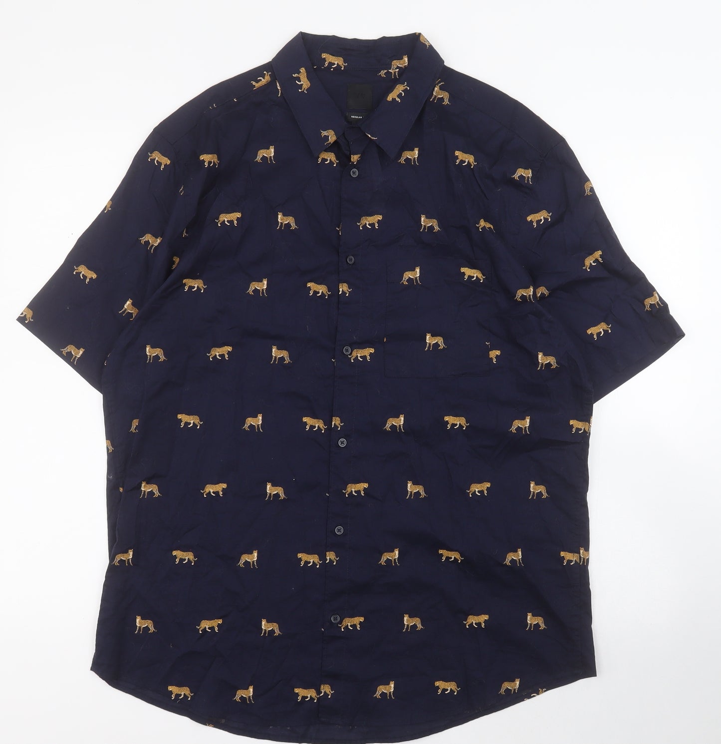 H&M Mens Blue  Cotton  Button-Up Size L Collared Button - Leopard