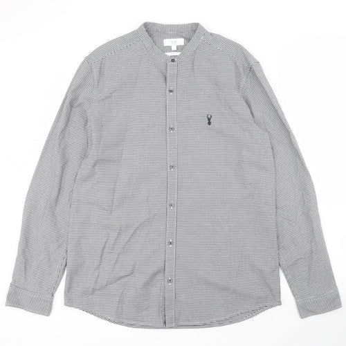 NEXT Mens Black Houndstooth Cotton  Button-Up Size L Round Neck Button