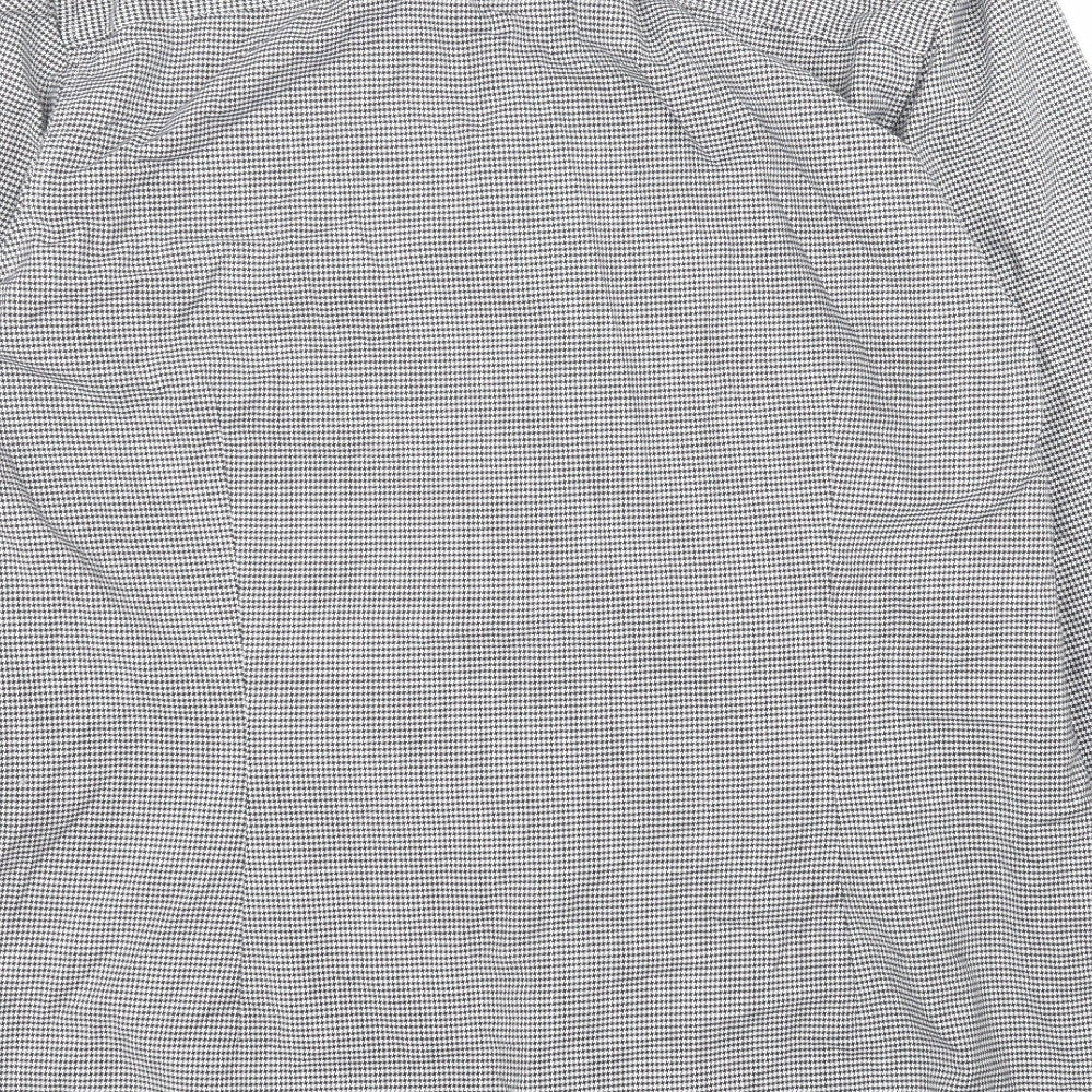 NEXT Mens Black Houndstooth Cotton  Button-Up Size L Round Neck Button