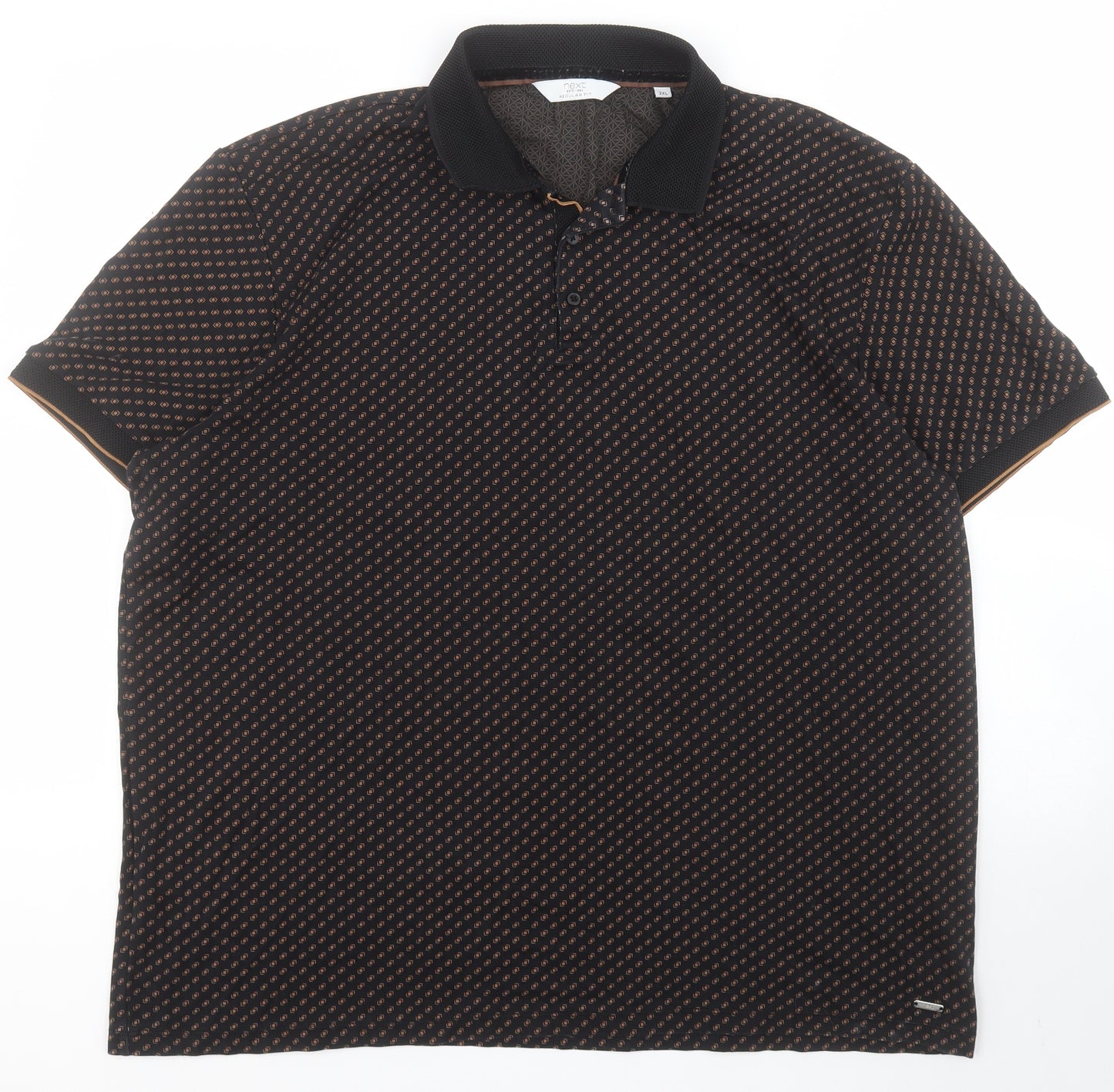 NEXT Mens Black Geometric 100% Cotton  Polo Size 2XL Collared Button