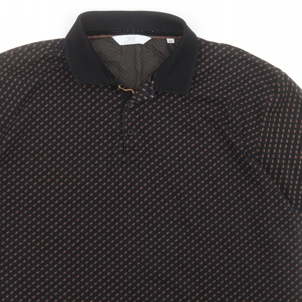 NEXT Mens Black Geometric 100% Cotton  Polo Size 2XL Collared Button