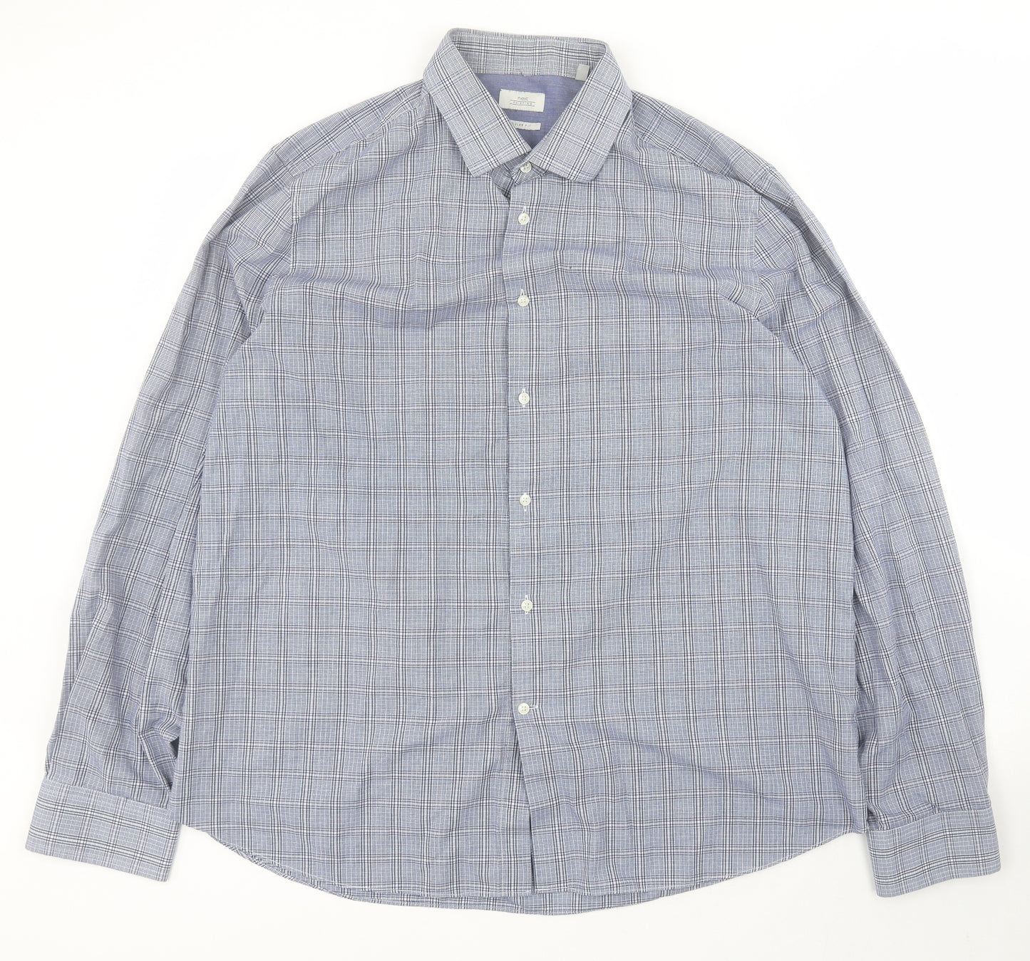 NEXT Mens Blue Check Polyester  Dress Shirt Size 17.5 Collared Button