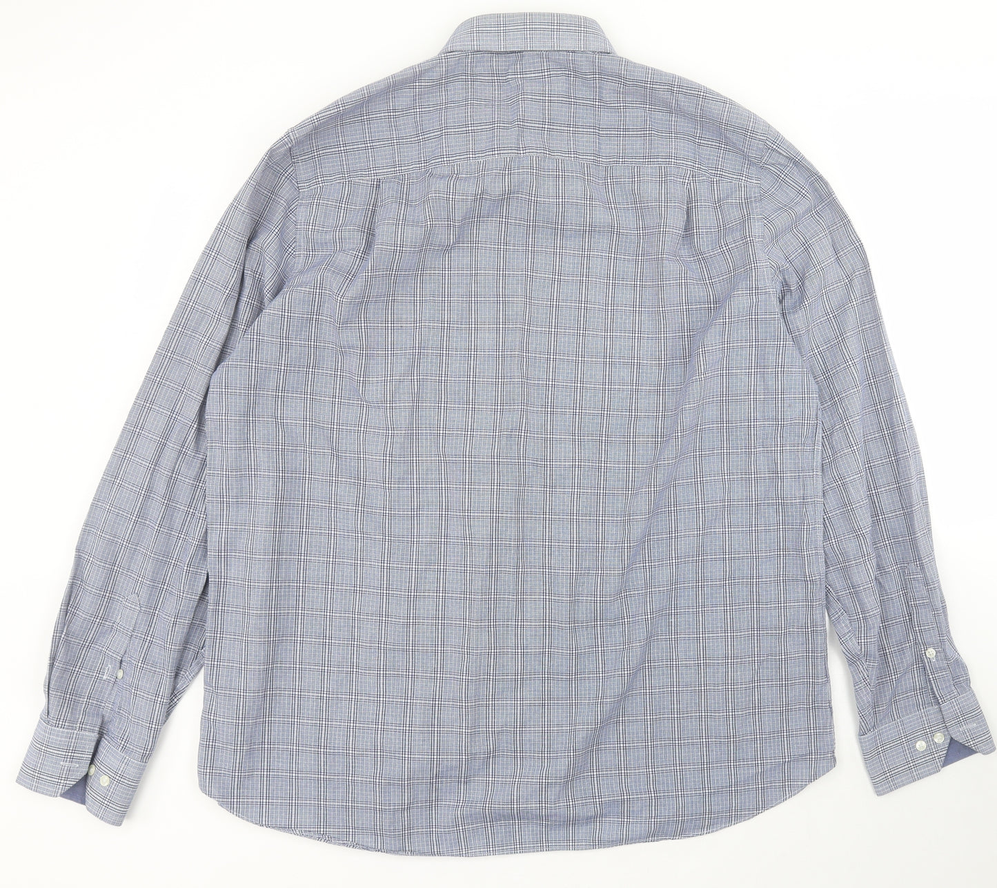 NEXT Mens Blue Check Polyester  Dress Shirt Size 17.5 Collared Button