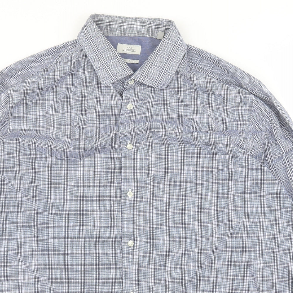 NEXT Mens Blue Check Polyester  Dress Shirt Size 17.5 Collared Button