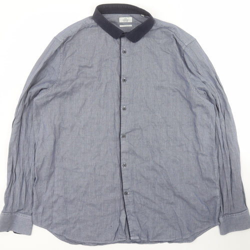 NEXT Mens Blue  Cotton  Button-Up Size 18 Collared Button