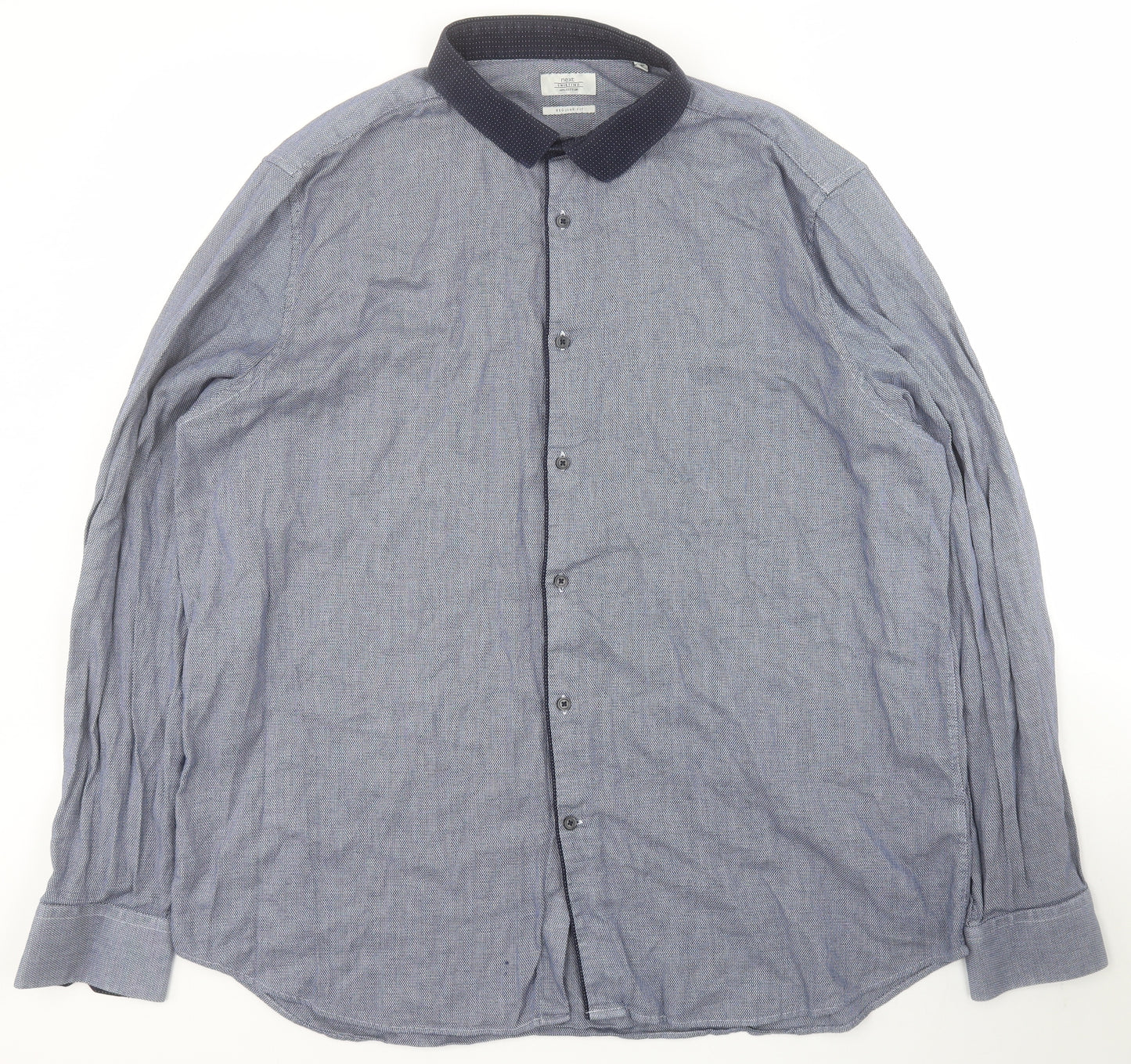 NEXT Mens Blue  Cotton  Button-Up Size 18 Collared Button