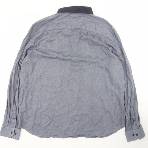 NEXT Mens Blue  Cotton  Button-Up Size 18 Collared Button